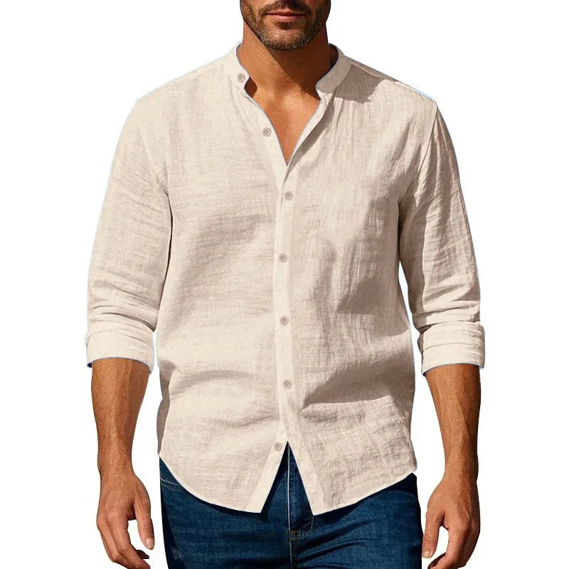 Chemise homme coton lin – Col Henley