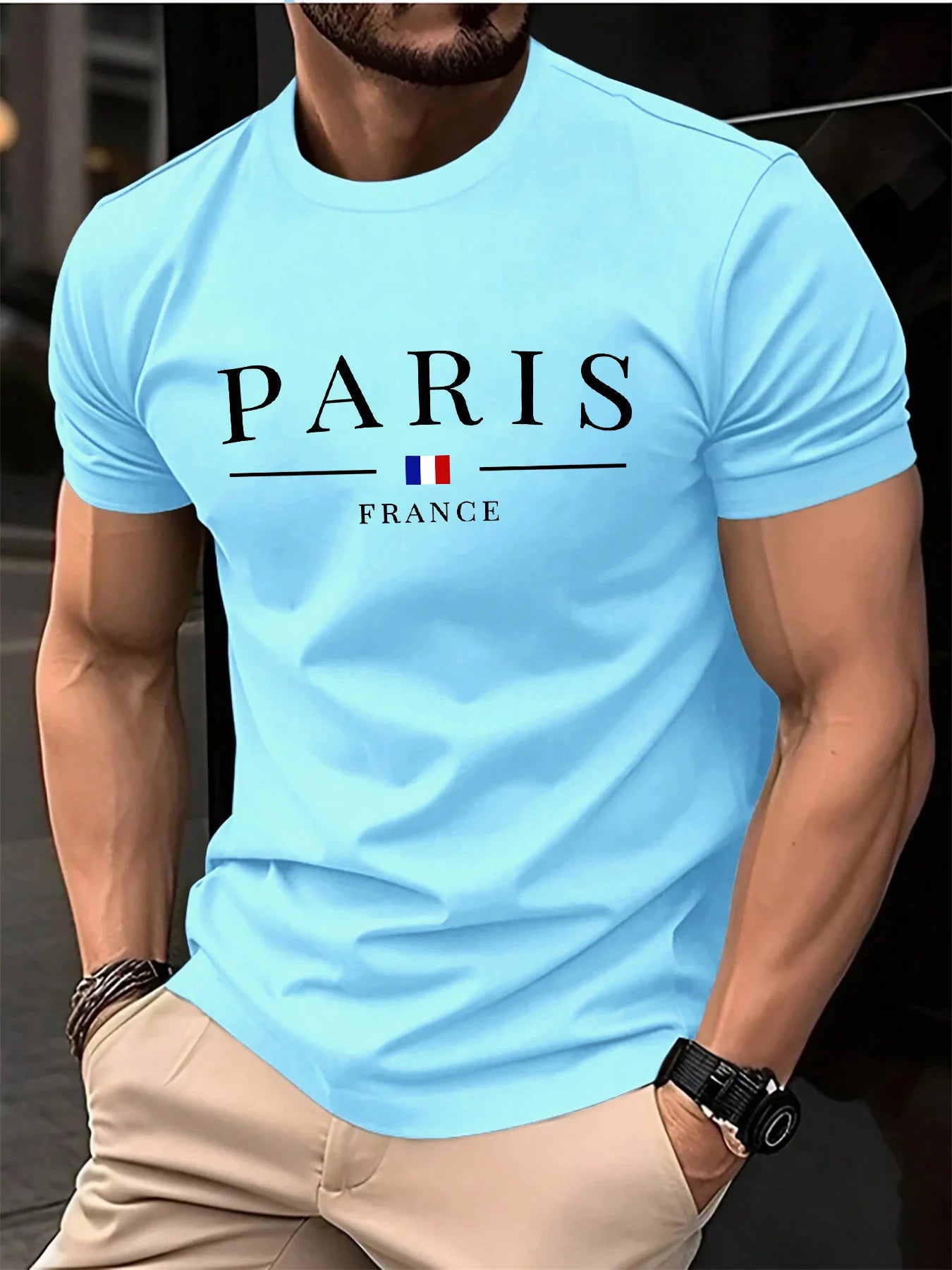 T-shirt homme été France Paris col rond manches courtes