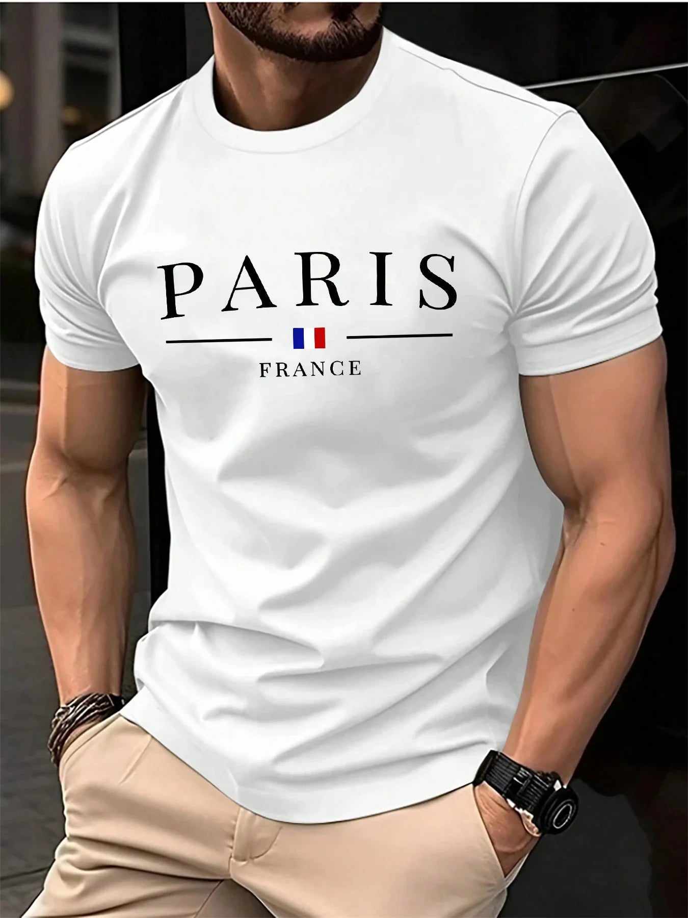 T-shirt homme été France Paris col rond manches courtes