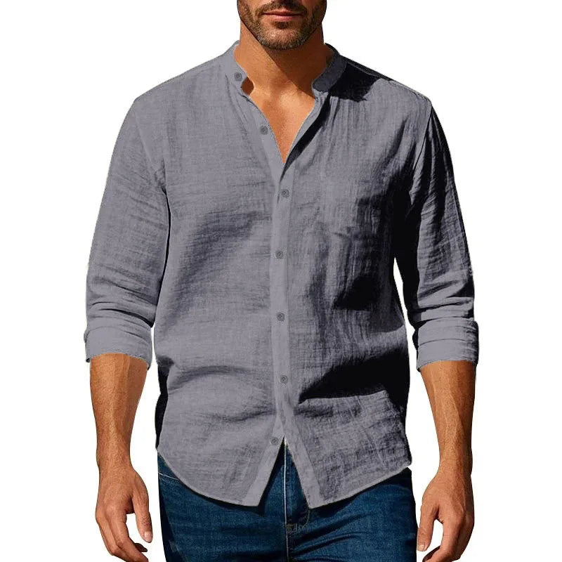 Chemise homme coton lin – Col Henley