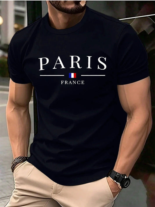 T-shirt homme été France Paris col rond manches courtes