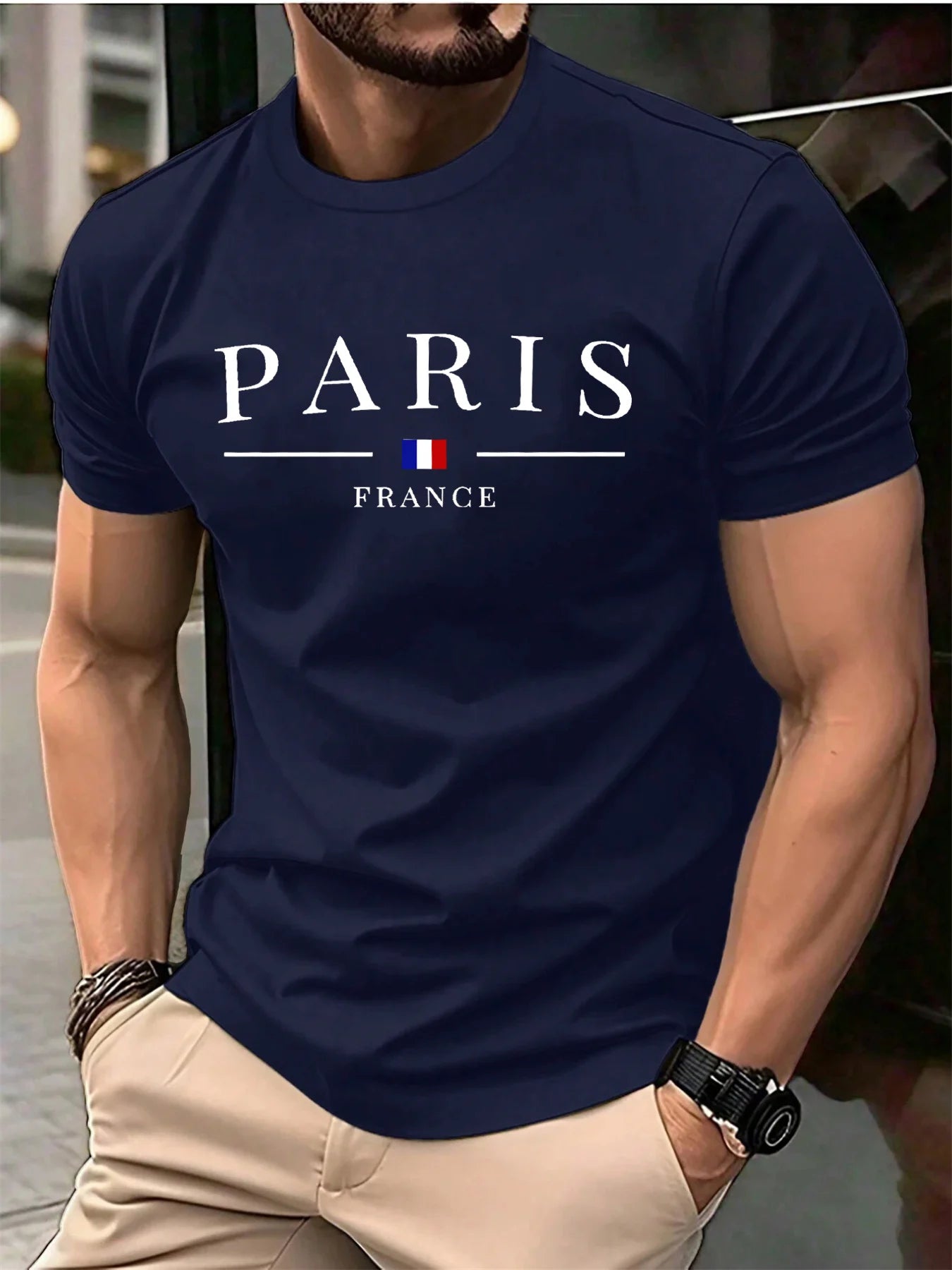 T-shirt homme été France Paris col rond manches courtes