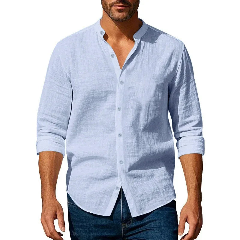 Chemise homme coton lin – Col Henley