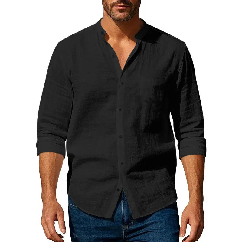 Chemise homme coton lin – Col Henley