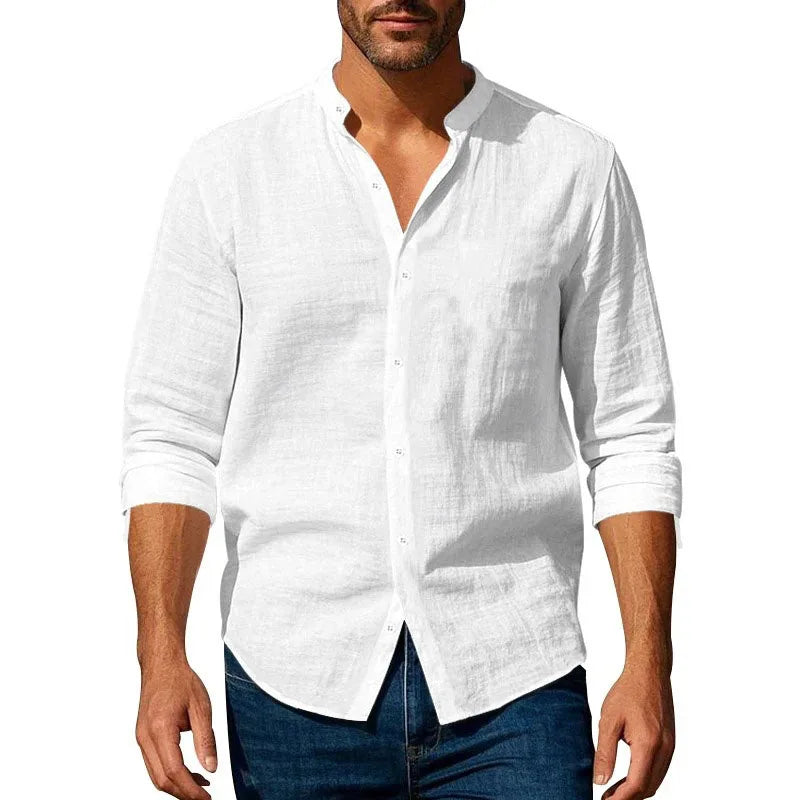 Chemise homme coton lin – Col Henley